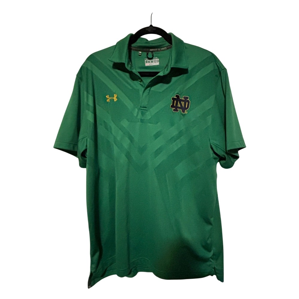 Under Armour Notre Dame Fighting Irish HeatGear Polo Shirt Green Mens XL Loose